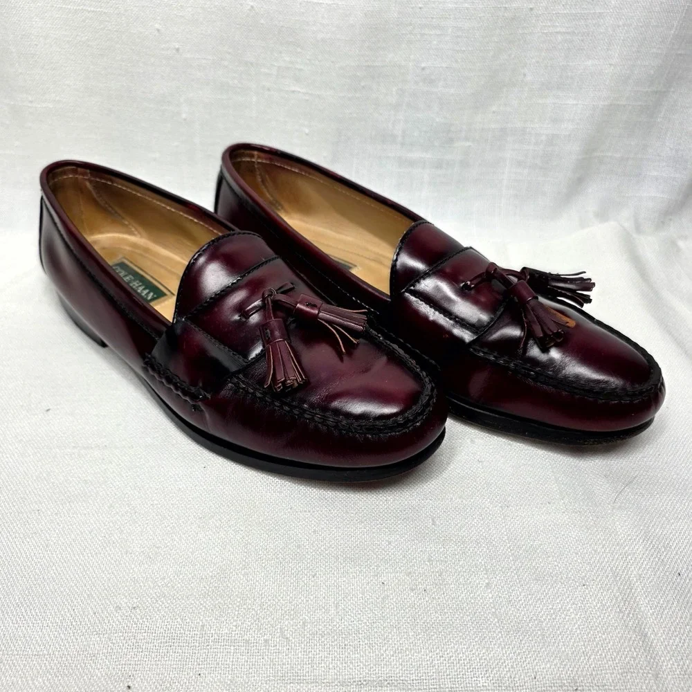 Cole Haan Tassel Loafers Mens 11 B Burgundy Leather Dress Shoes Business‎ Casual